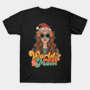 World's best mom with hippie christmas hat T-Shirt